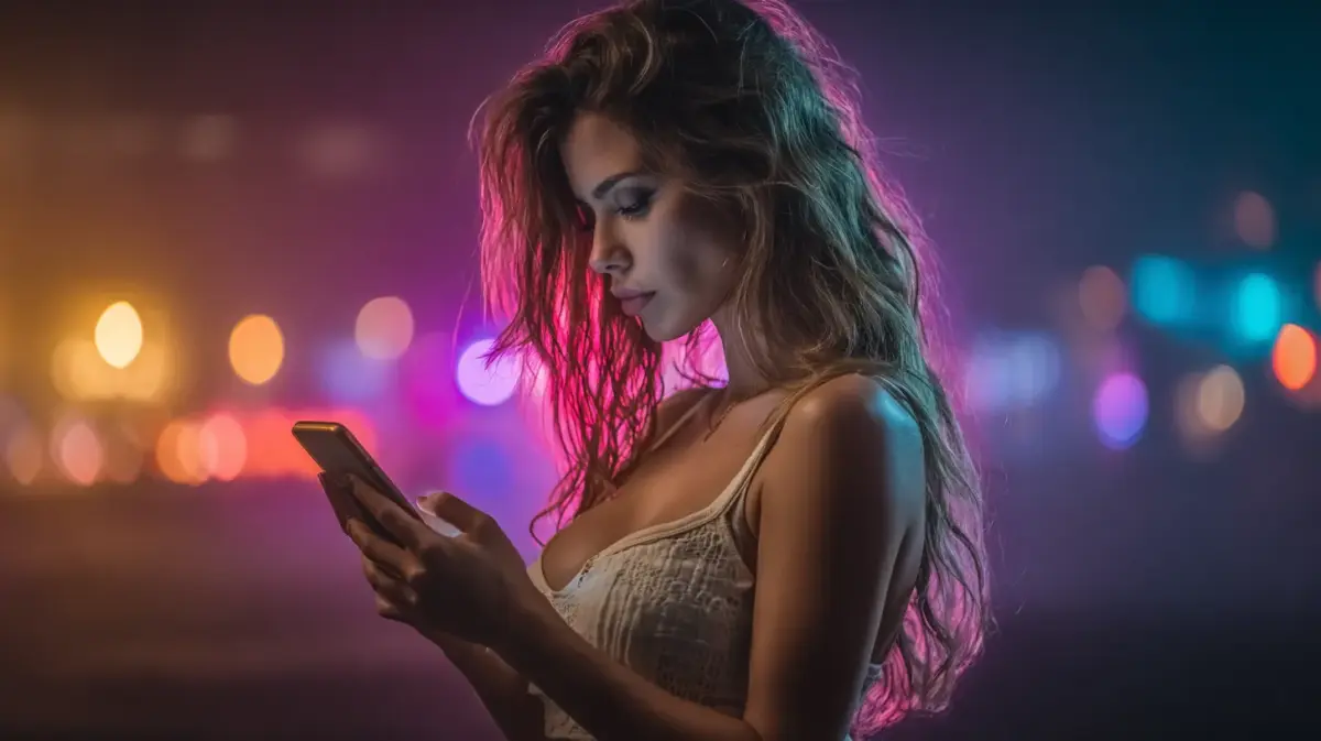 Young woman testing muah ai review app on her smartphone