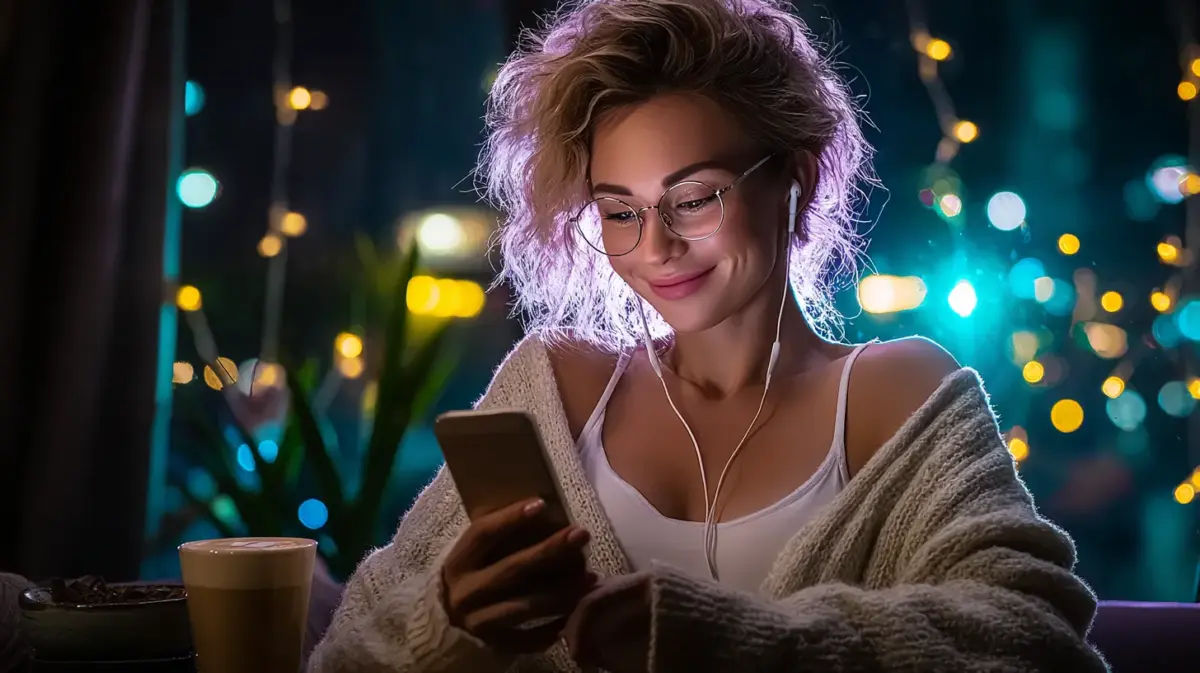 Woman browsing replika review on her phone